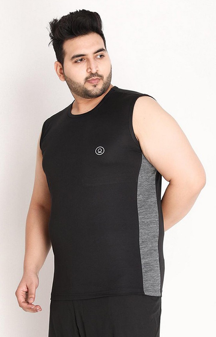 Men's Black Solid Polyester Vest