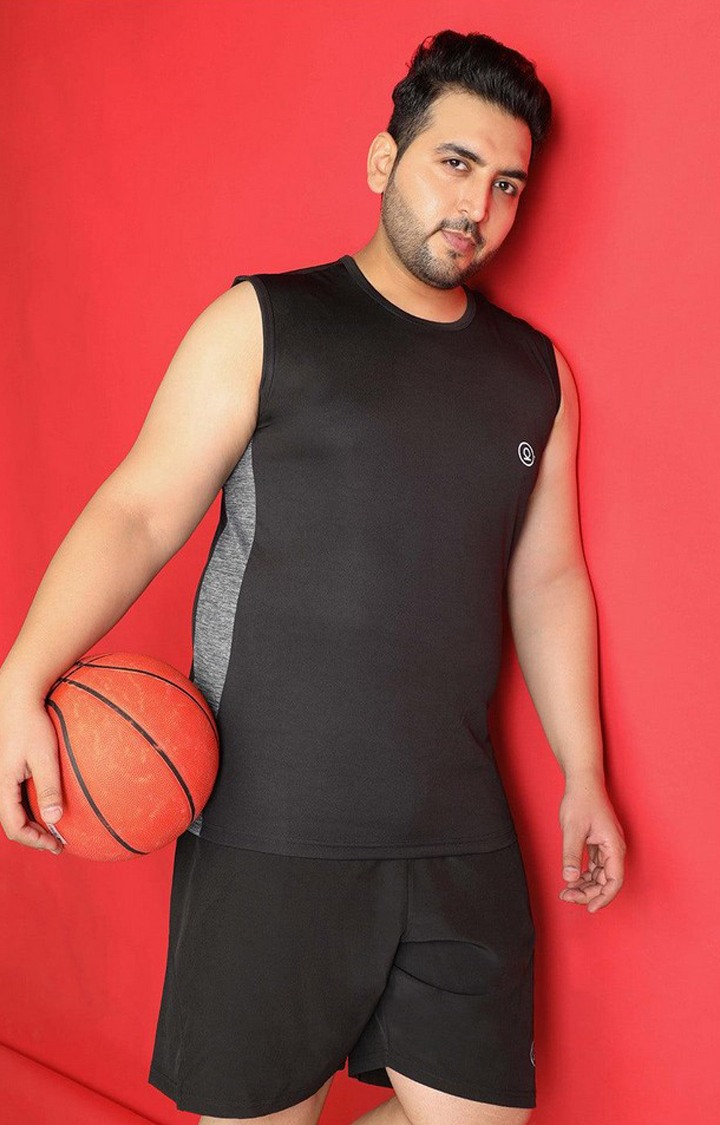 Men's Black Solid Polyester Vest