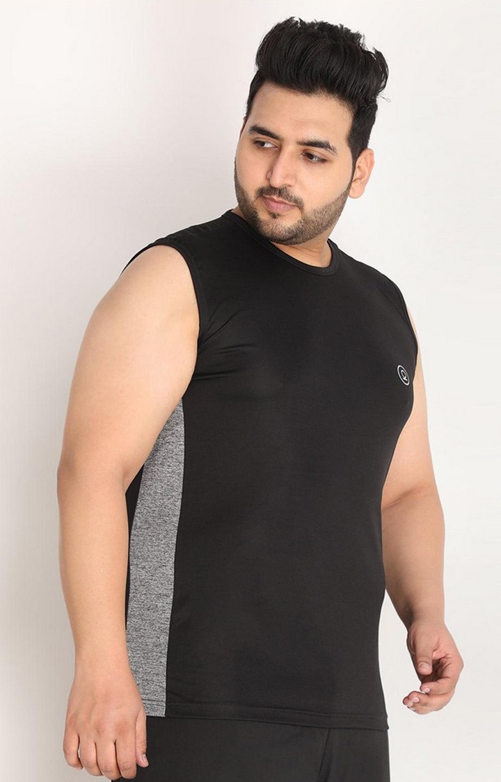 Men's Black Solid Polyester Vest