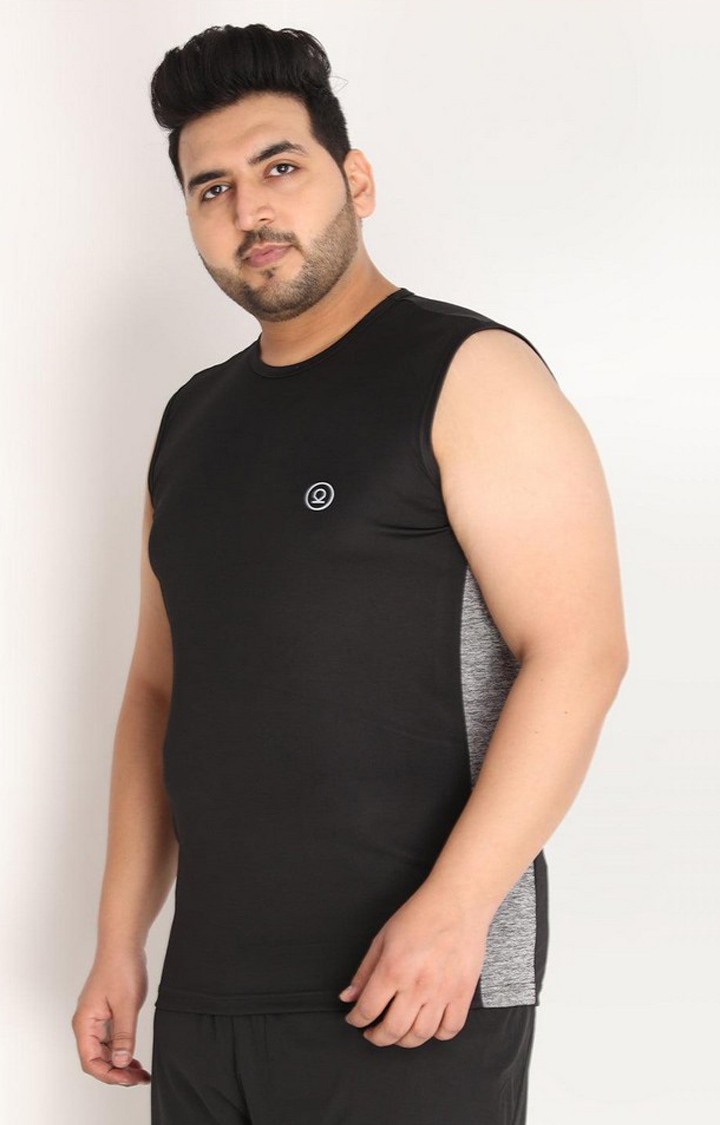 Men's Black Solid Polyester Vest