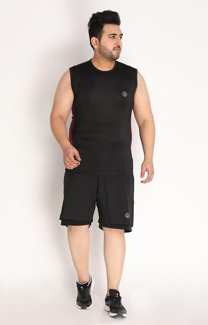 Men's Black Solid Polyester Vest