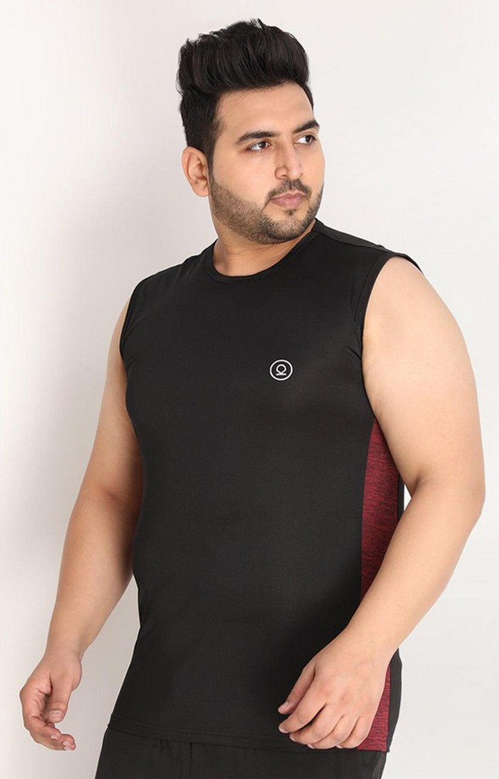 Men's Black Solid Polyester Vest