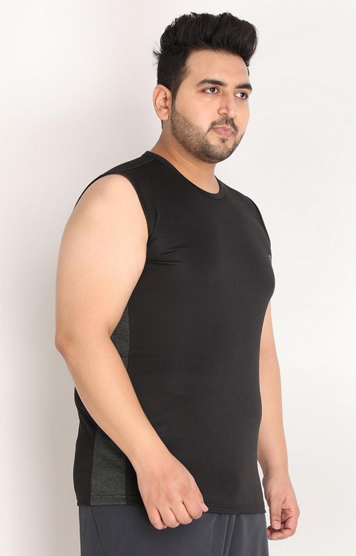 Men's Black Solid Polyester Vest