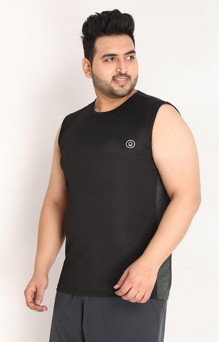 Men's Black Solid Polyester Vest