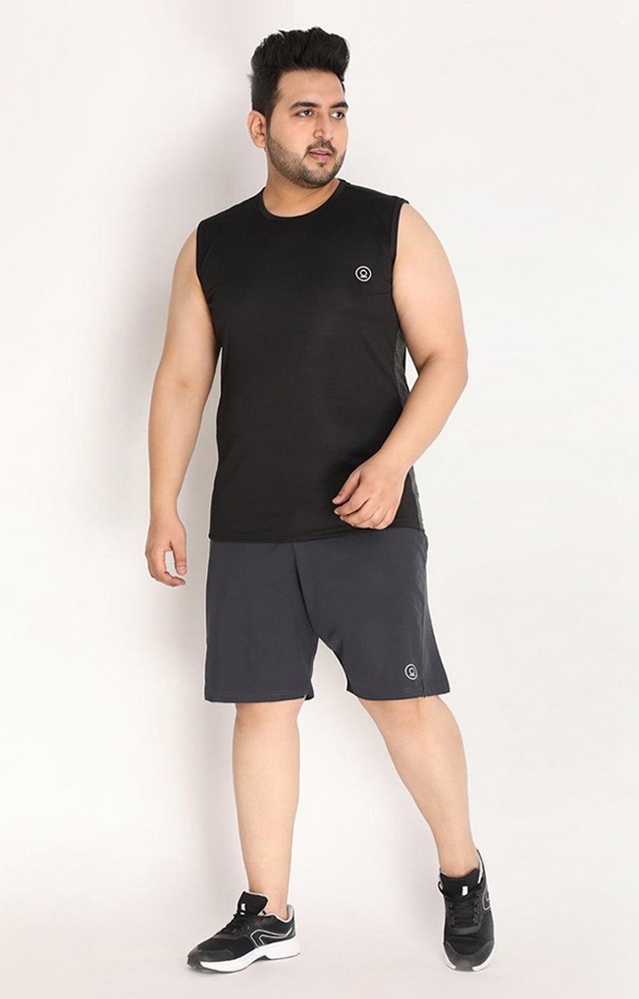 Men's Black Solid Polyester Vest