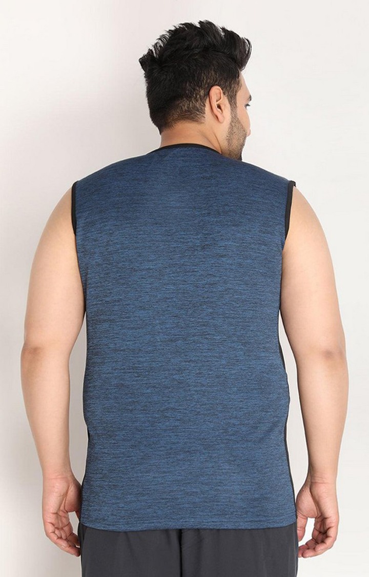 Men's Blue Melange Textured Polyester Vest
