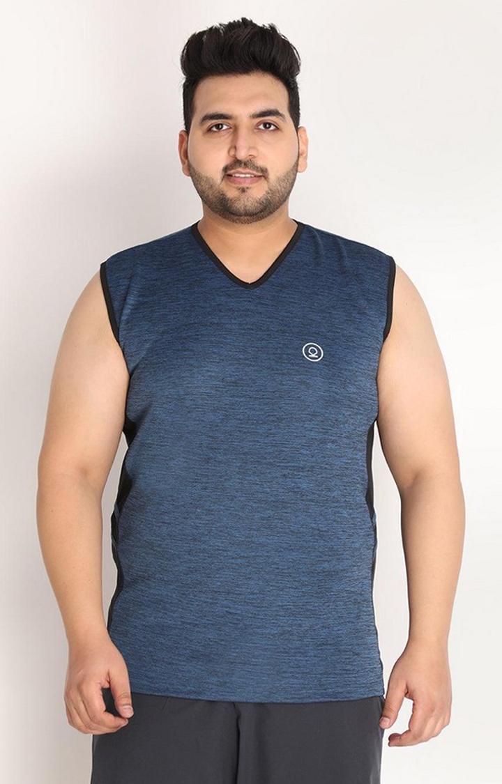 Men's Blue Melange Textured Polyester Vest
