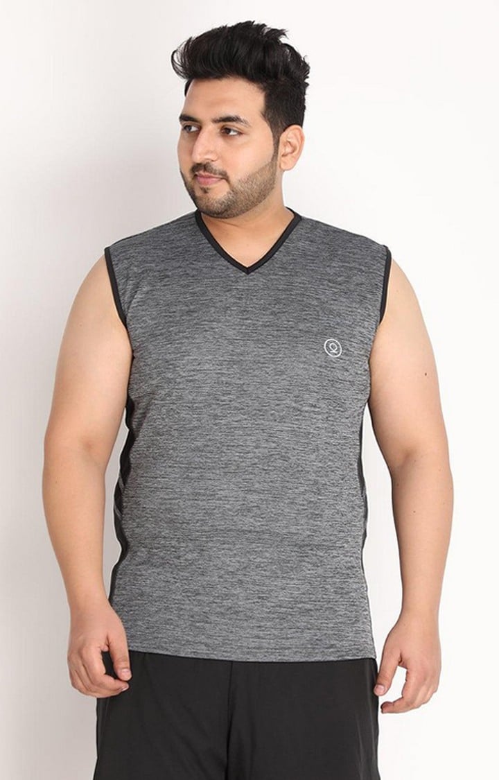 Men's Dark Grey Melange Textured Polyester Vest