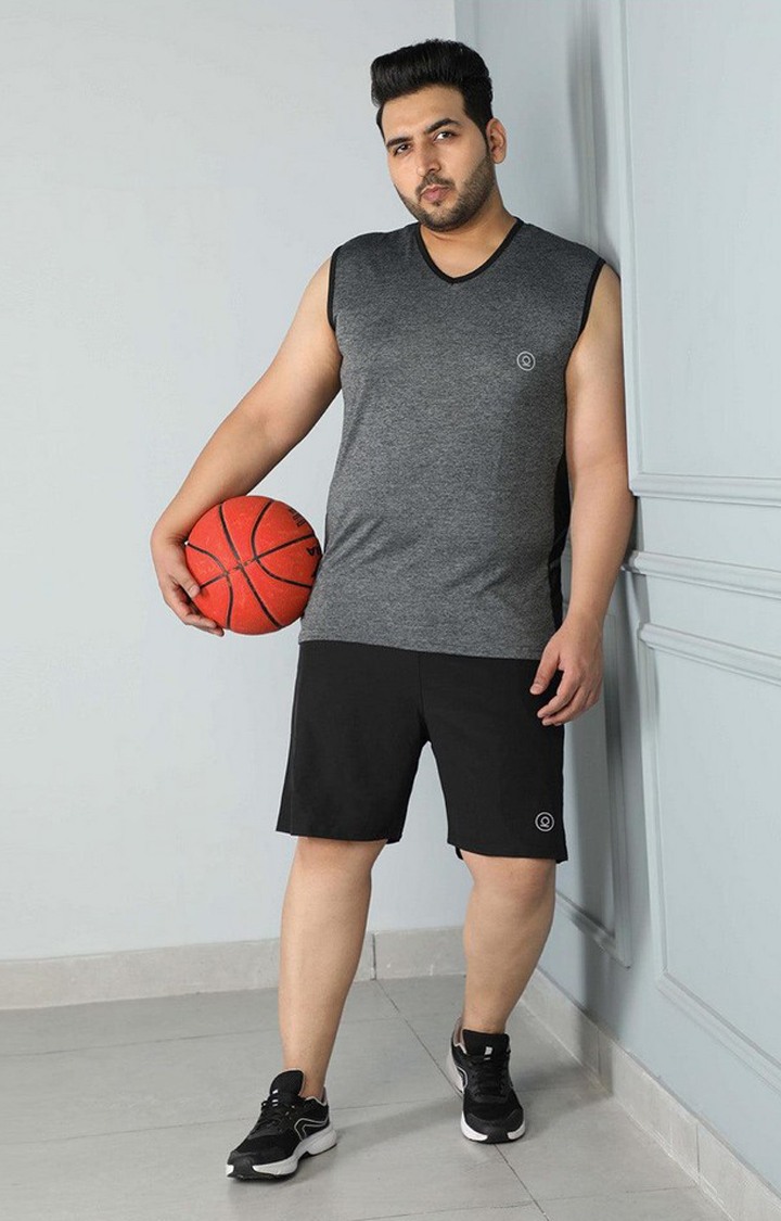 Men's Dark Grey Melange Textured Polyester Vest