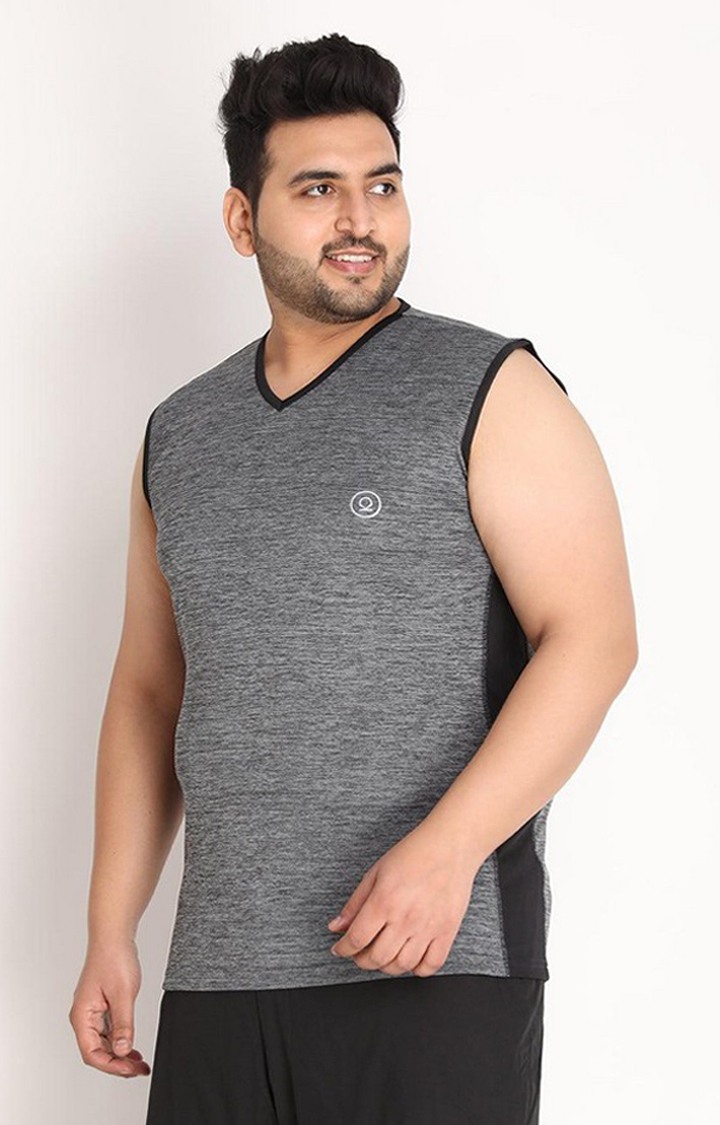 Men's Dark Grey Melange Textured Polyester Vest