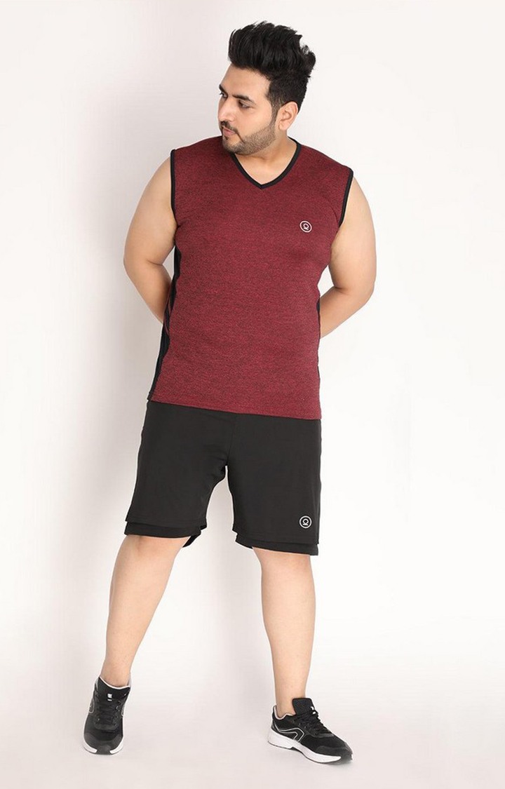 Men's Maroon Melange Textured Polyester Vest