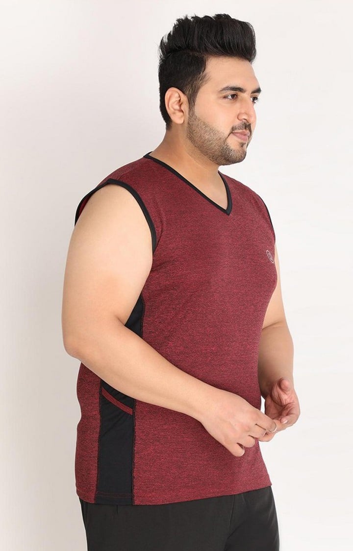 Men's Maroon Melange Textured Polyester Vest