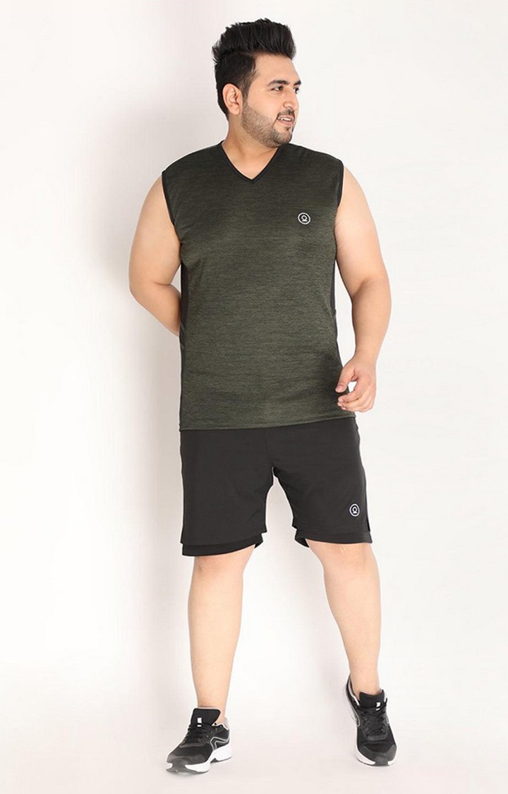 Men's Olive Green Melange Textured Polyester Vest