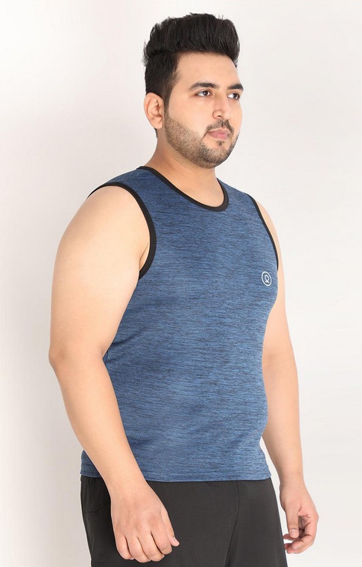 Men's Blue Melange Textured Polyester Vest