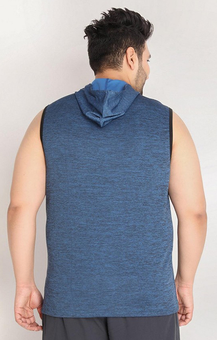 Men's Blue Melange Textured Polyester Hoodie