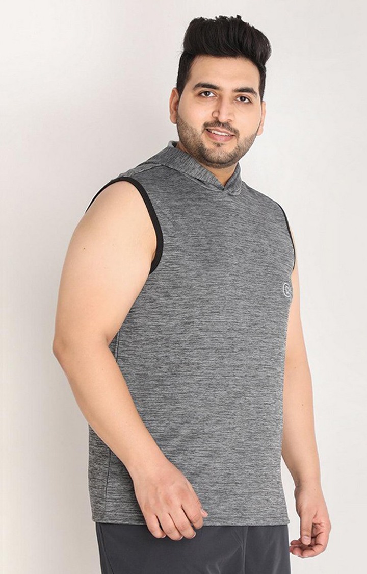 Men's Grey Melange Textured Polyester Hoodie