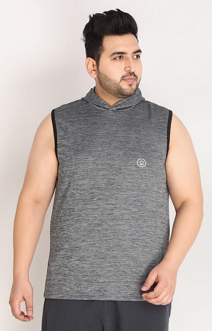 Men's Grey Melange Textured Polyester Hoodie