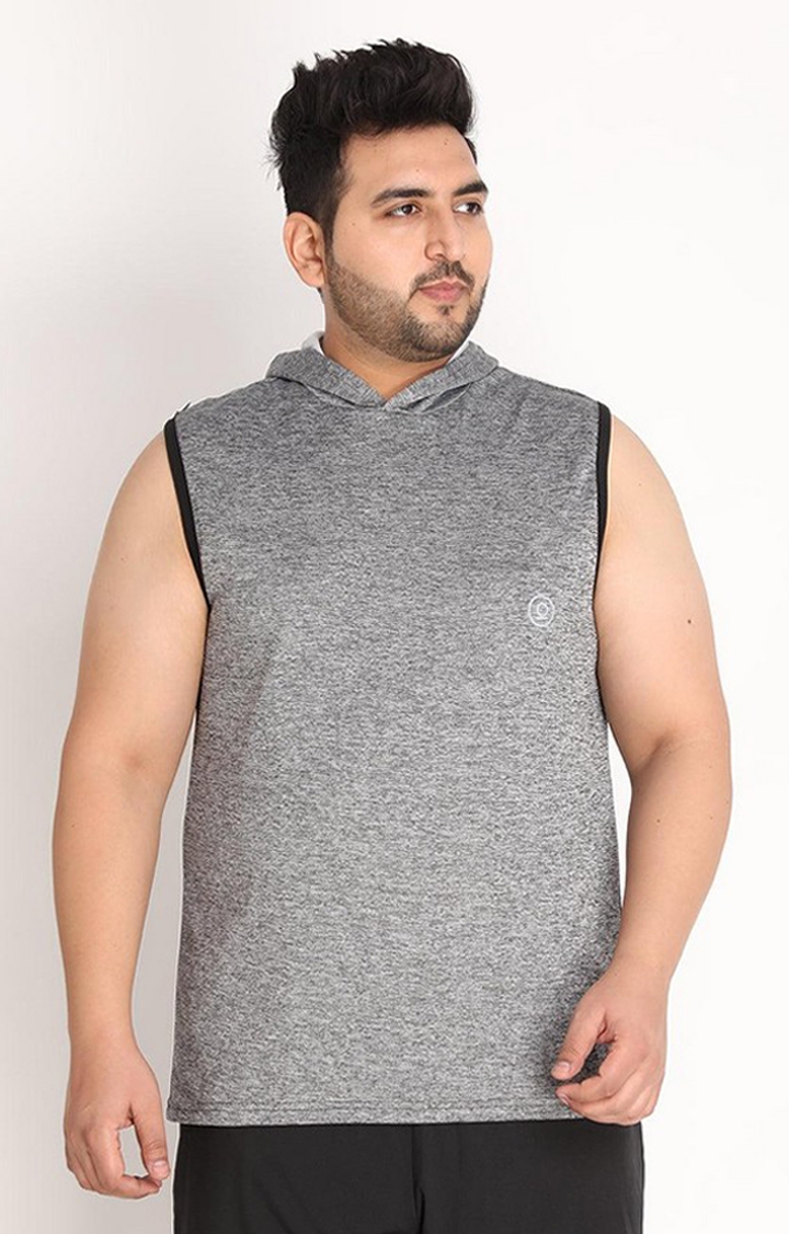 CHKOKKO | Men's Grey Melange Textured Polyester Hoodie