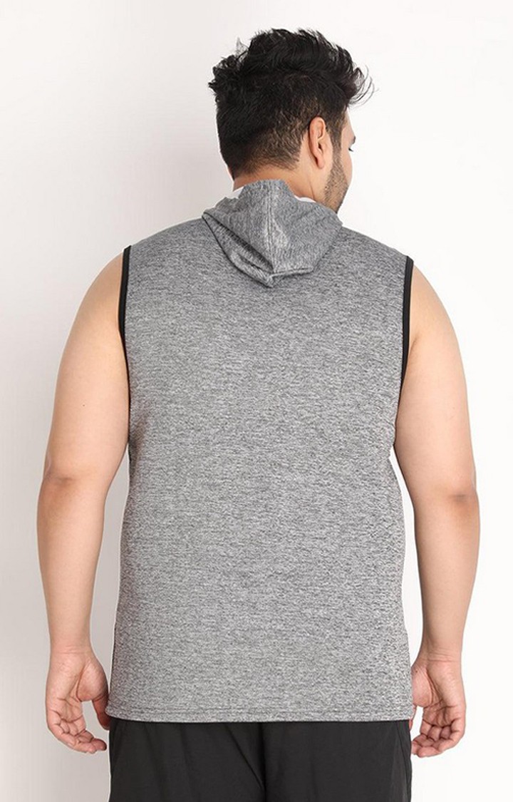 Men's Grey Melange Textured Polyester Hoodie