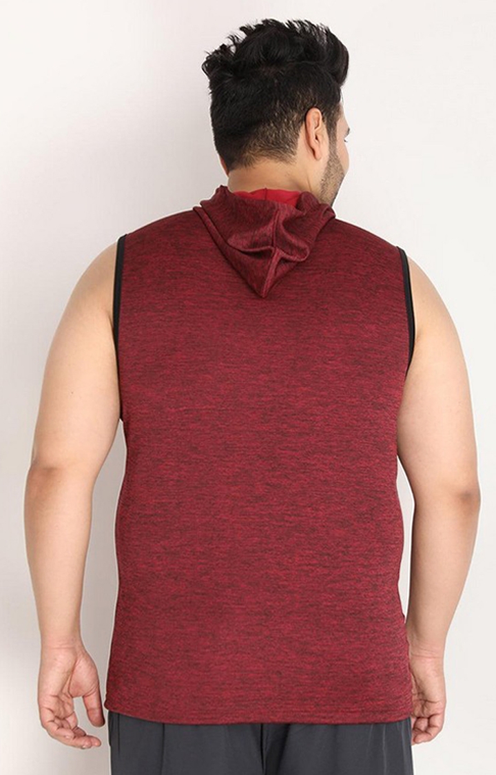 Men's Red Melange Textured Polyester Hoodie