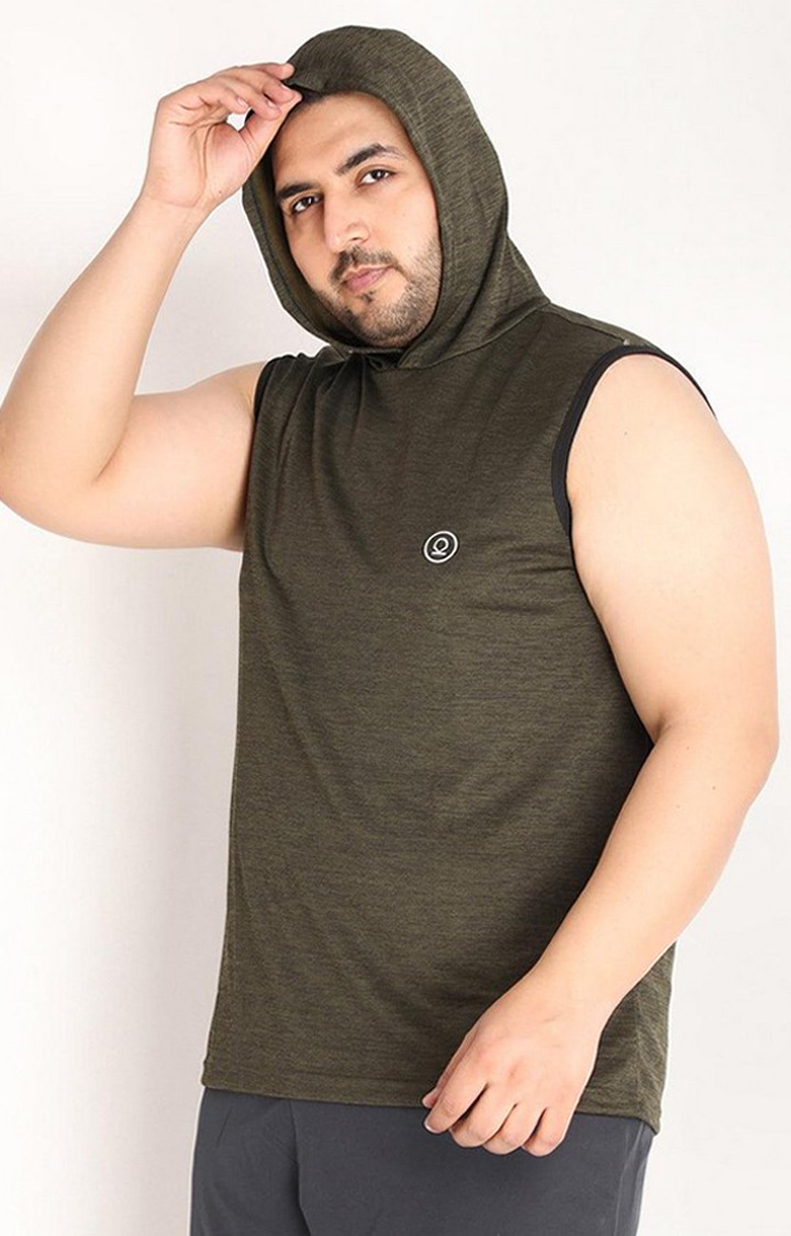 Men's Olive Green Melange Textured Polyester Hoodie