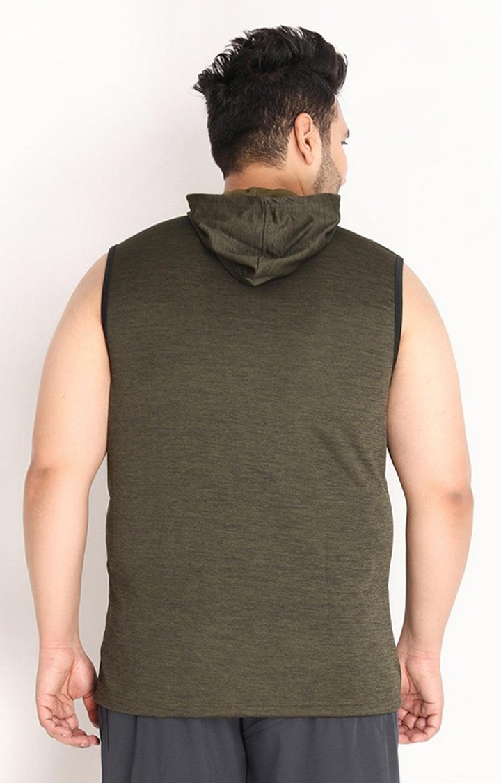 Men's Olive Green Melange Textured Polyester Hoodie