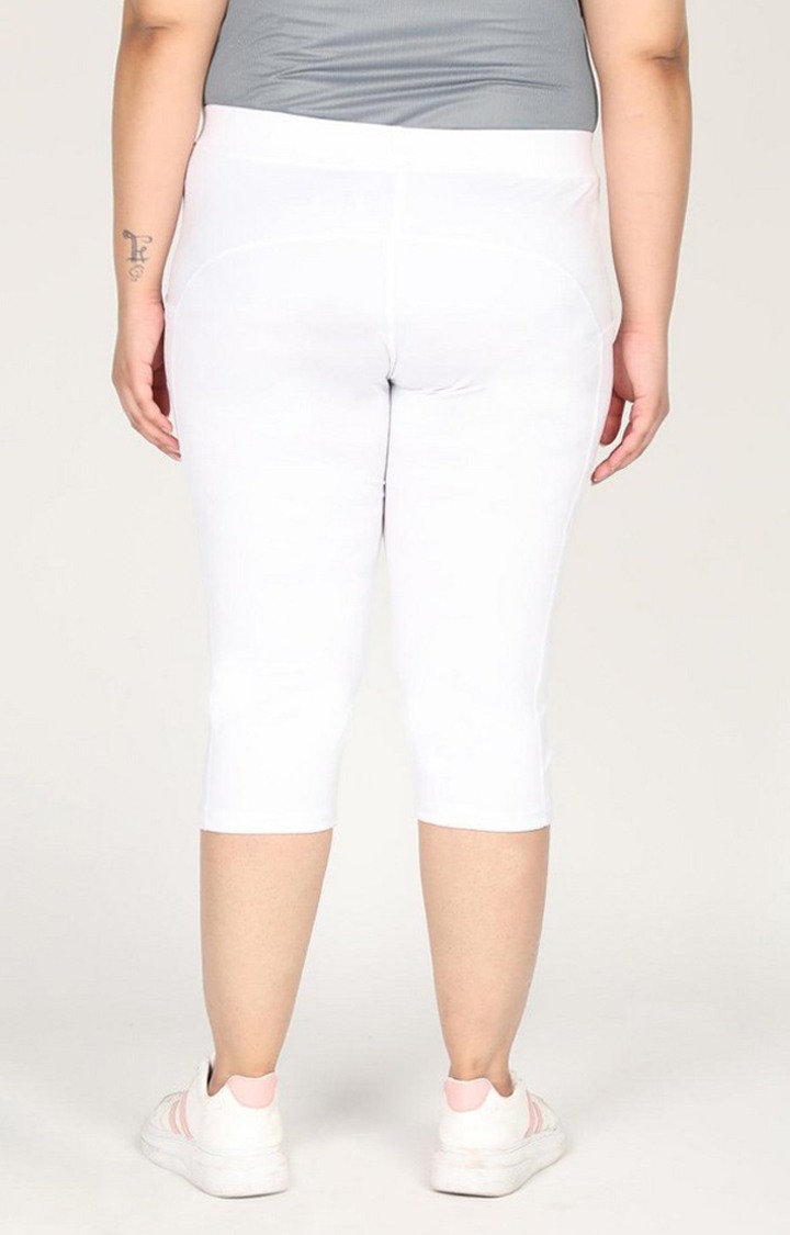 Women's White Solid Polyester Capris
