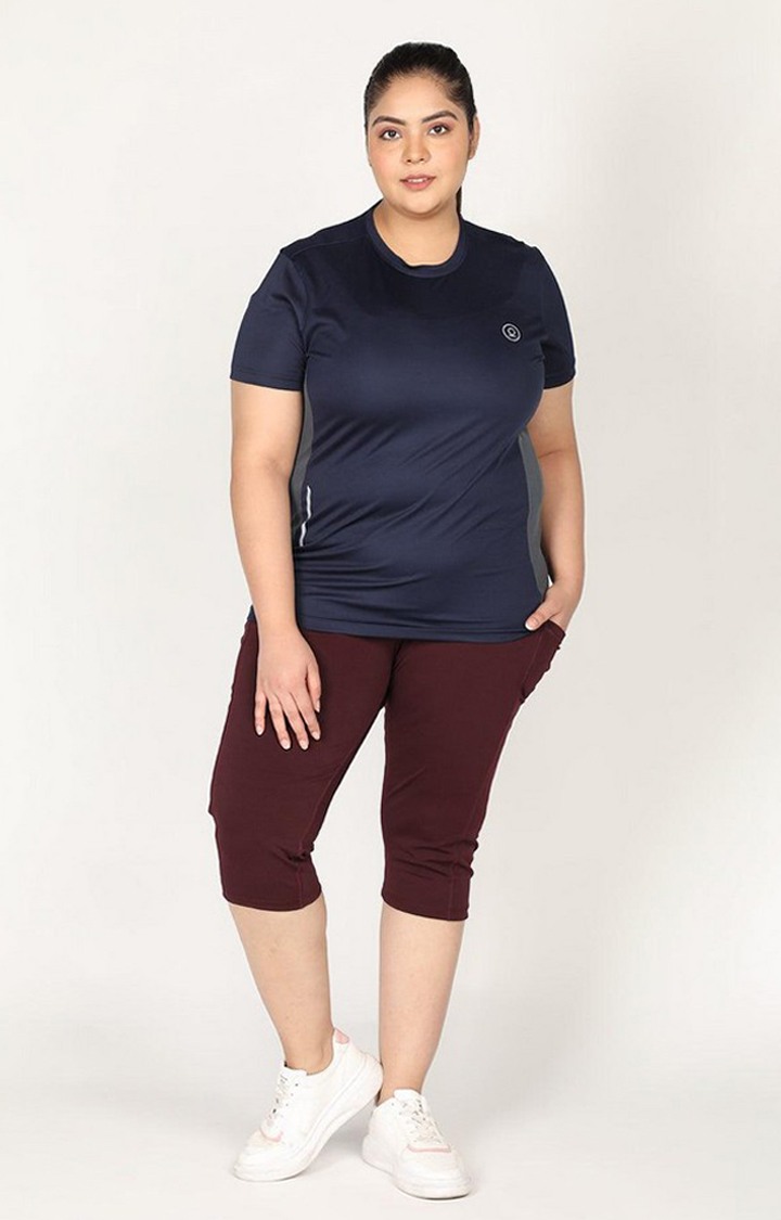 Women's Wine Red Solid Polyester Capris