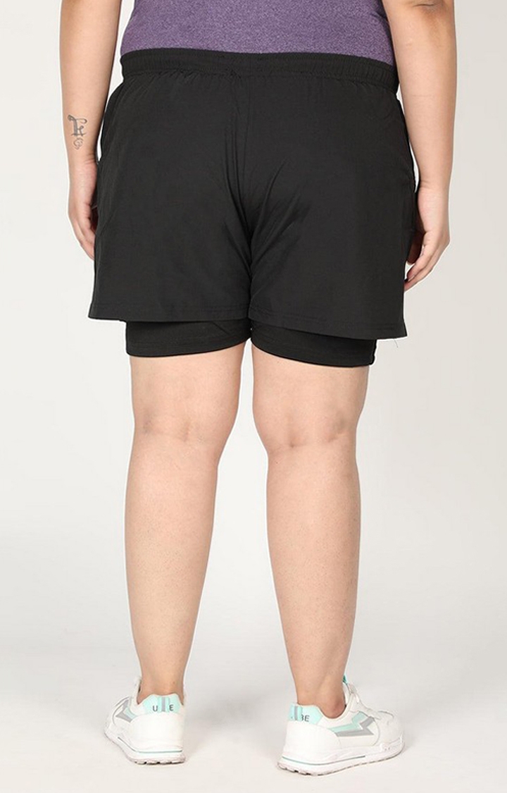 Women's Black Solid Polyester Activewear Shorts