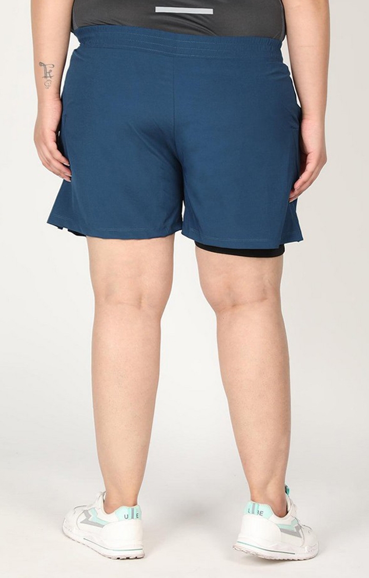 Women's Indigo Blue & Black Solid Polyester Activewear Shorts