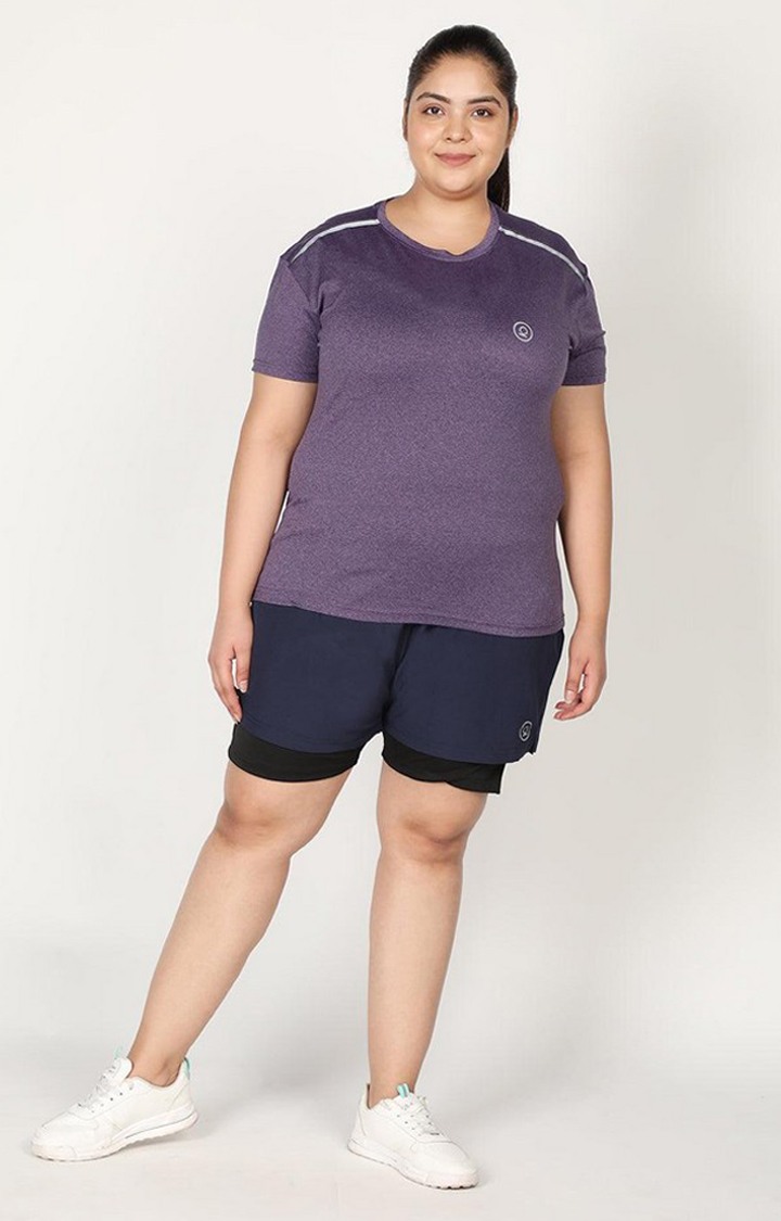 Women's Navy Blue & Black Solid Polyester Activewear Shorts