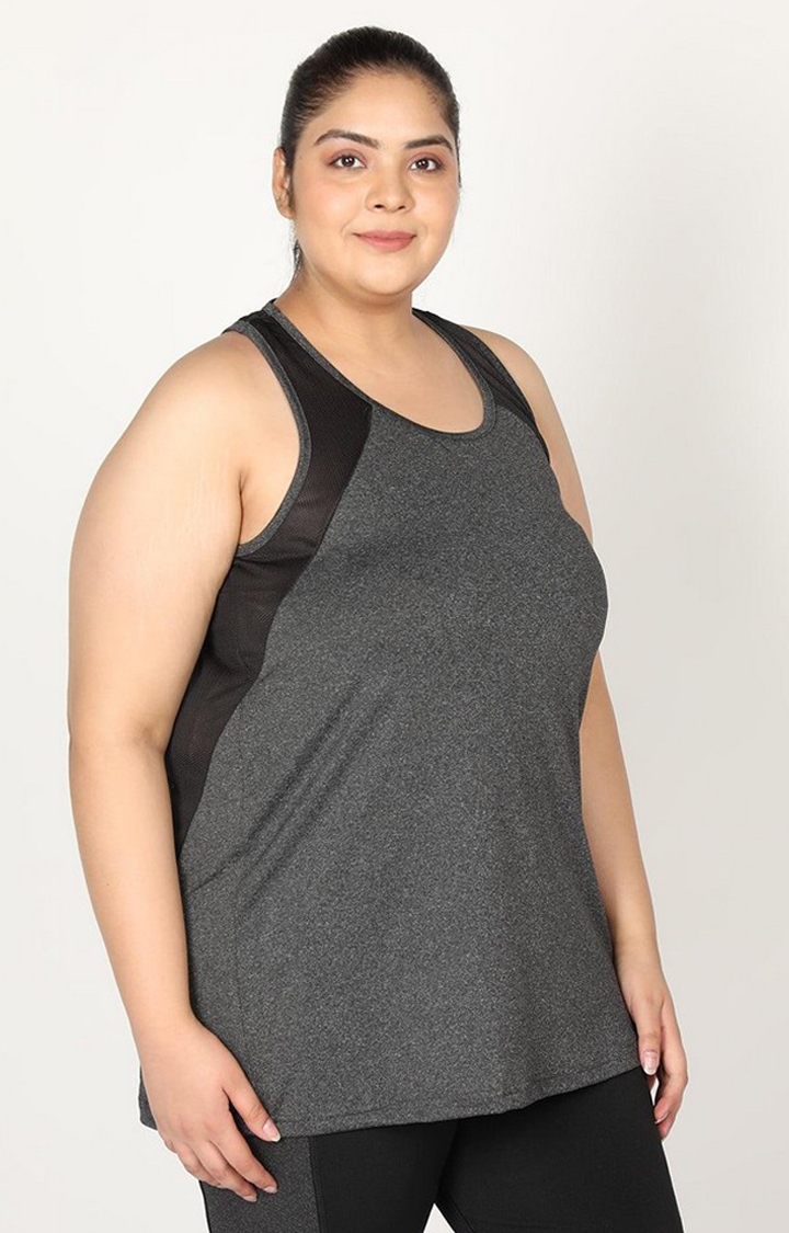 Women's Grey Melange Textured Polyester Tank Top
