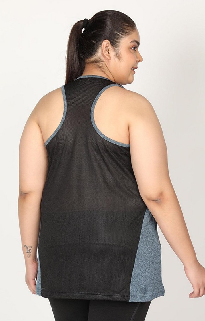 Women's Blue  Melange Textured Polyester Tank Top