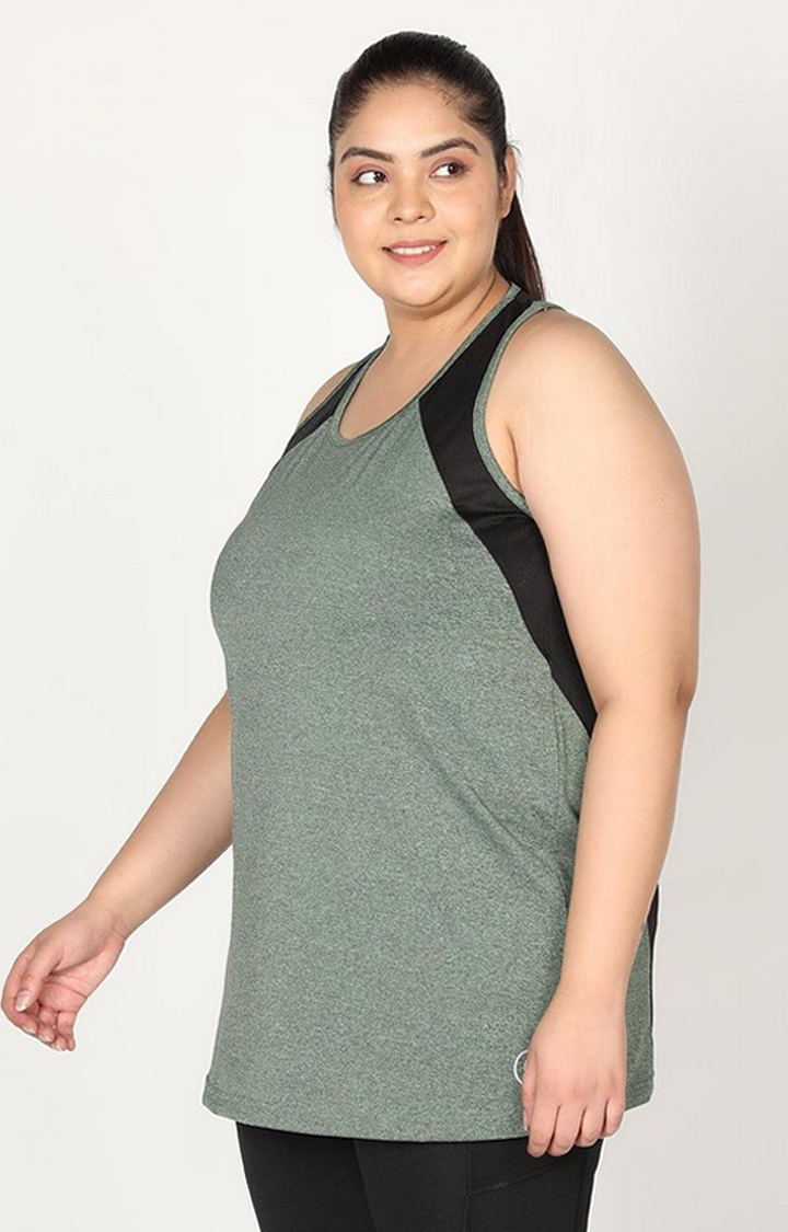 Women's Green Melange Textured Polyester Tank Top