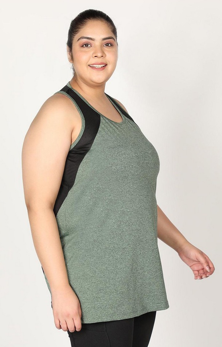 Women's Green Melange Textured Polyester Tank Top