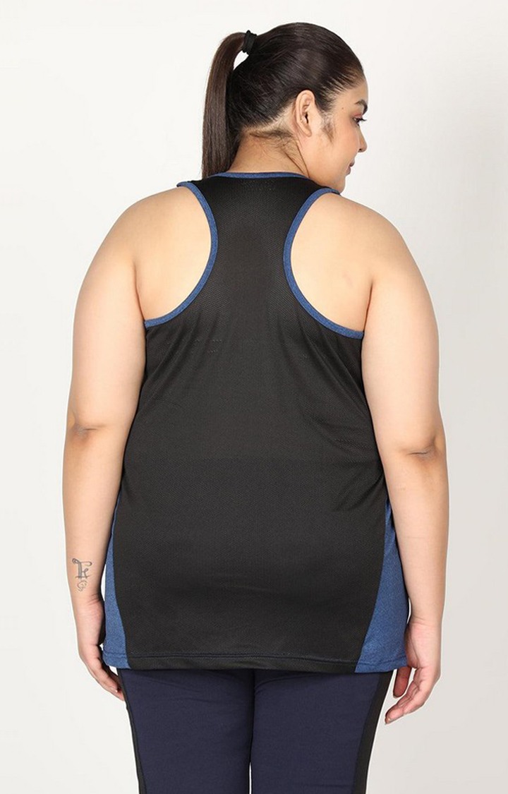 Women's Royal Blue Melange Textured Polyester Tank Top