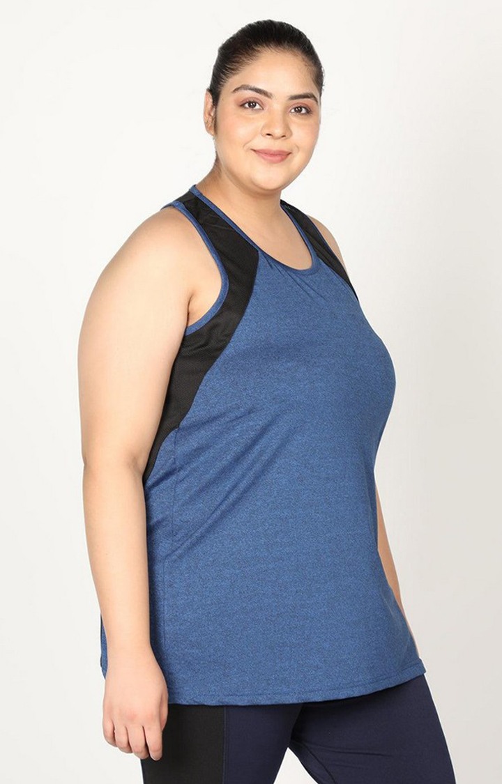 Women's Royal Blue Melange Textured Polyester Tank Top