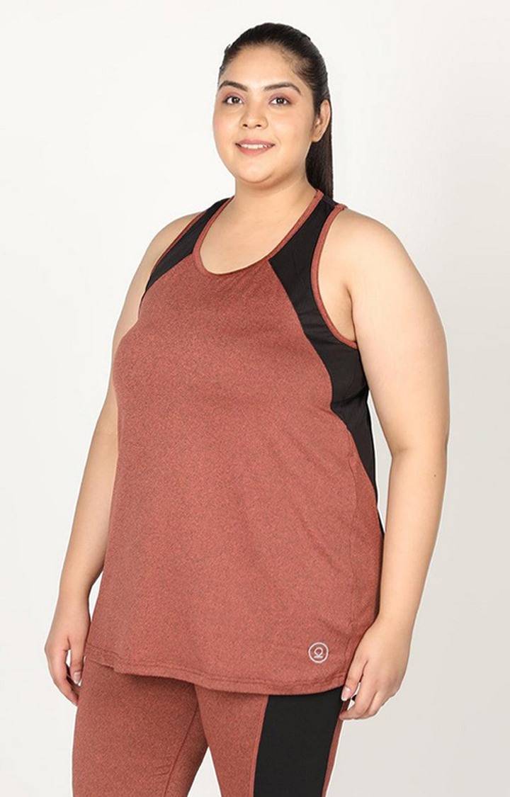 Women's Rust Brown Melange Textured Polyester Tank Top