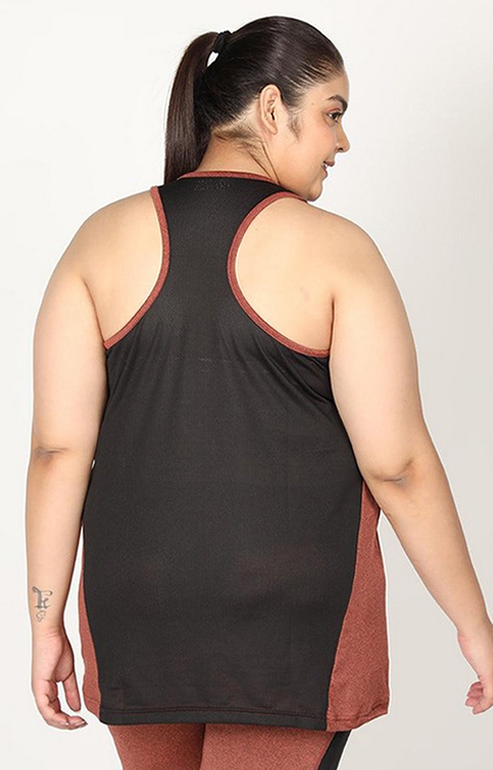 Women's Rust Brown Melange Textured Polyester Tank Top
