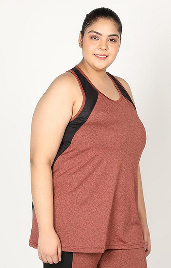 Women's Rust Brown Melange Textured Polyester Tank Top