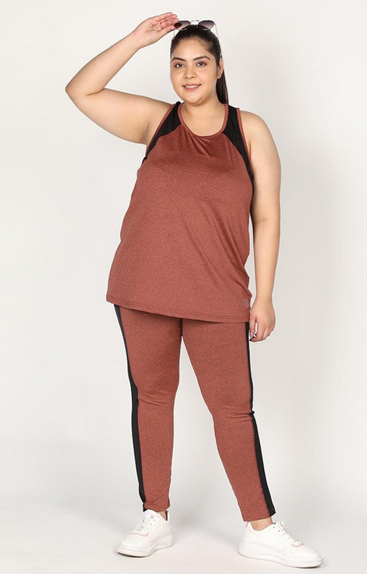 Women's Rust Brown Melange Textured Polyester Tank Top