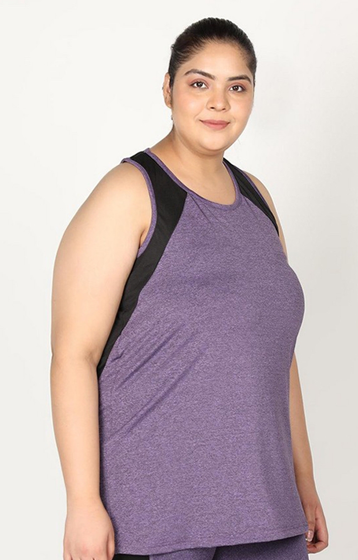 Women's Purple Melange Textured Polyester Tank Top