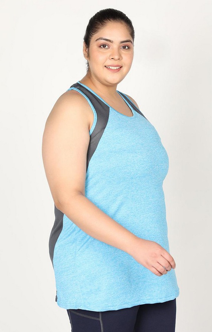 Women's Blue Melange Textured Polyester Tank Top
