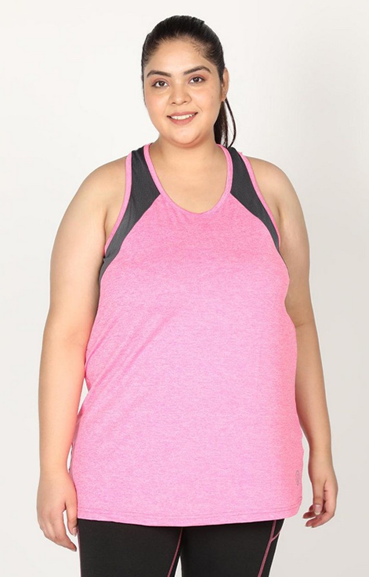 CHKOKKO | Women's Pink Melange Textured Polyester Tank Top