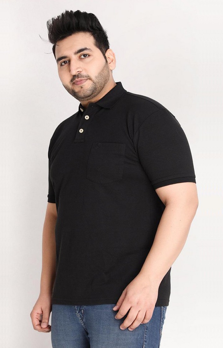 Men's Black Solid Polycotton Polo T-Shirt