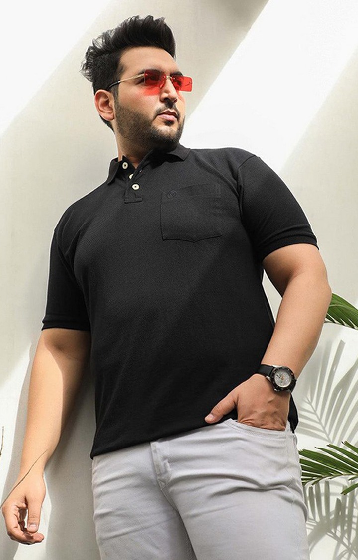 Men's Black Solid Polycotton Polo T-Shirt