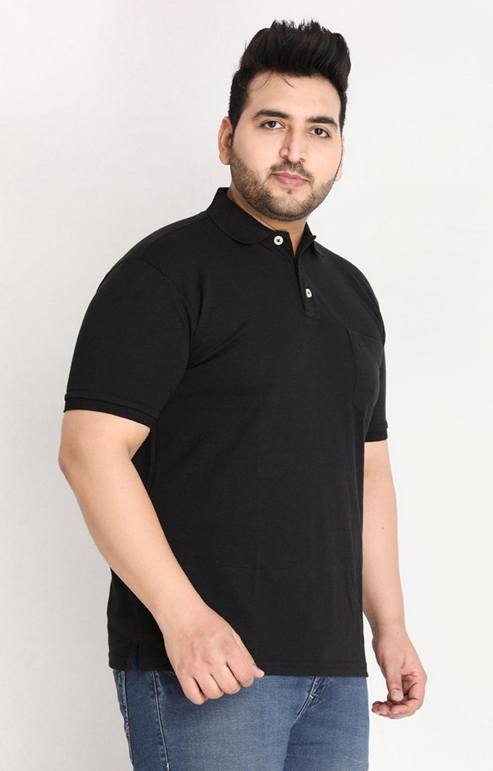 Men's Black Solid Polycotton Polo T-Shirt