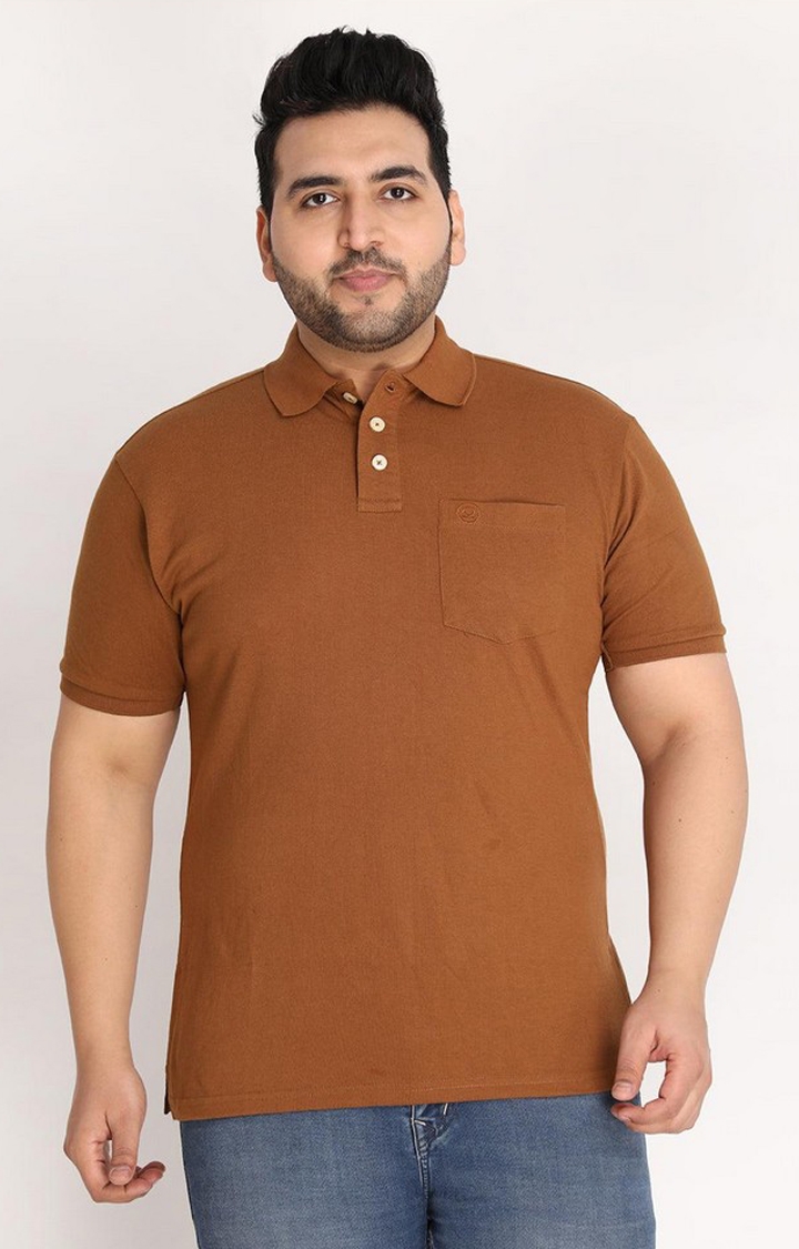 CHKOKKO | Men's Brown Solid Polycotton Polo T-Shirt