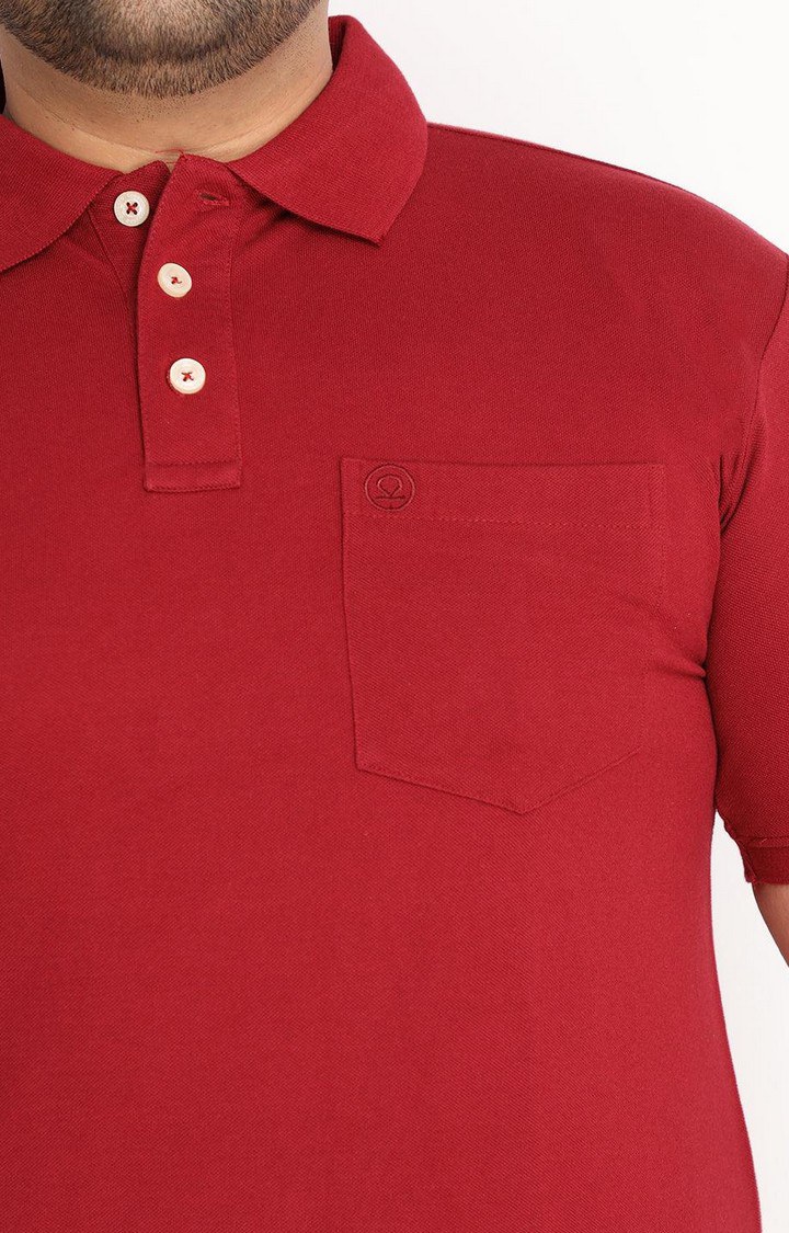 Men's Maroon Solid Polycotton Polo T-Shirt