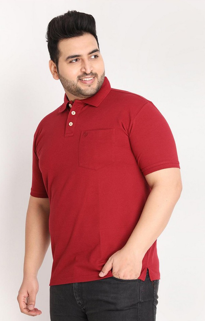 Men's Maroon Solid Polycotton Polo T-Shirt